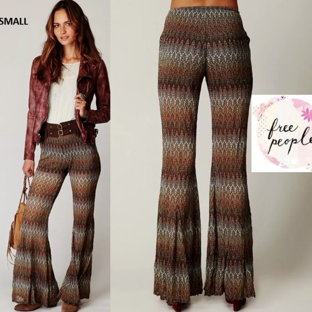 NWOT Free People Chevron Mesh Flared Bell Bottom Pants